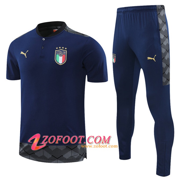 Ensemble Training T-Shirts Italie + Pantalon Bleu Marin 2021/2022