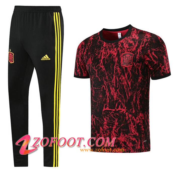 Ensemble Training T-Shirts Espagne + Pantalon Rouge/Noir/Jaune 2021/2022