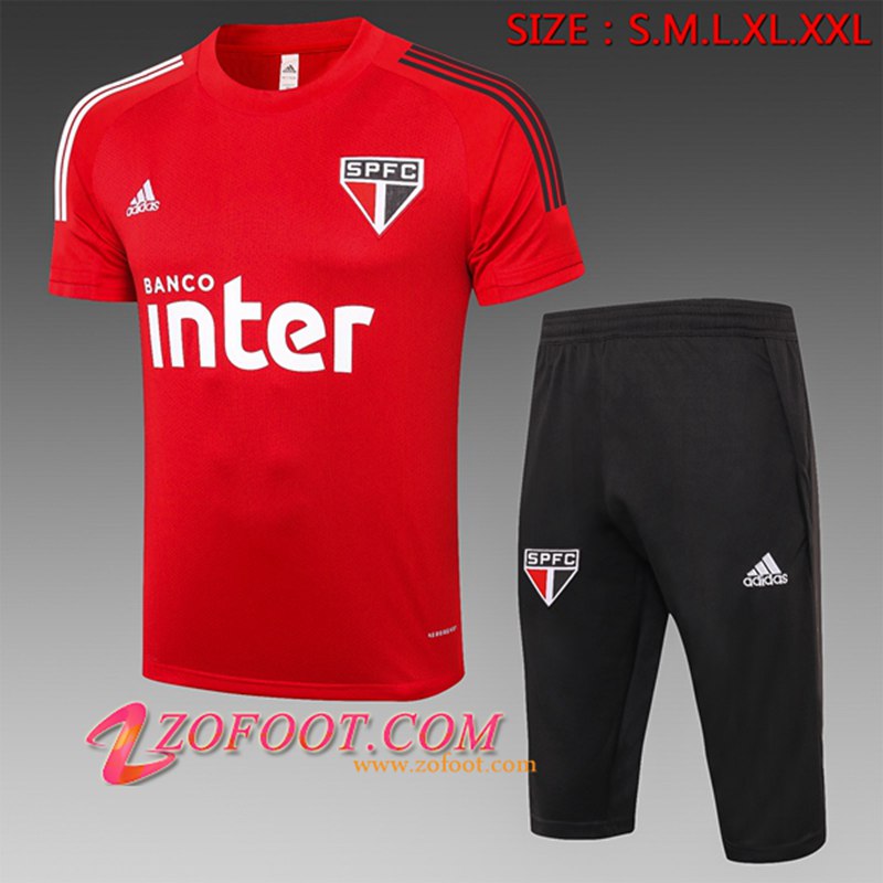 Ensemble Training T-Shirts Sao Paulo FC + Pantalon 3/4 Rouge 2020/2021