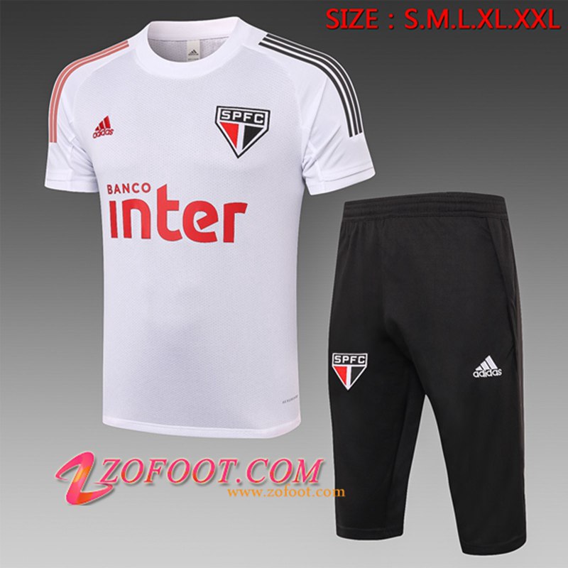 Ensemble Training T-Shirts Sao Paulo FC + Pantalon 3/4 Blanc 2020/2021