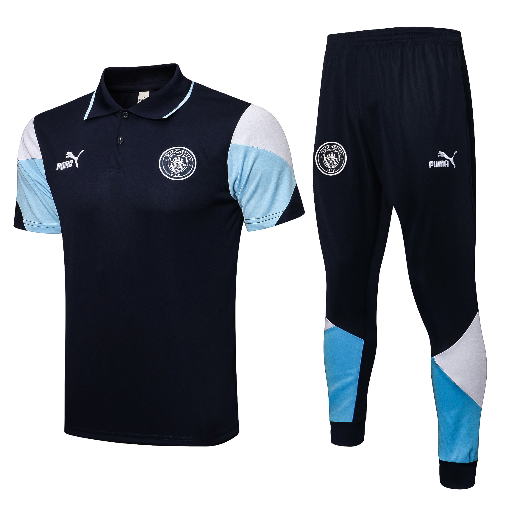Ensemble Polo Manchester City + Pantalon Noir/Bleu 2021/2022