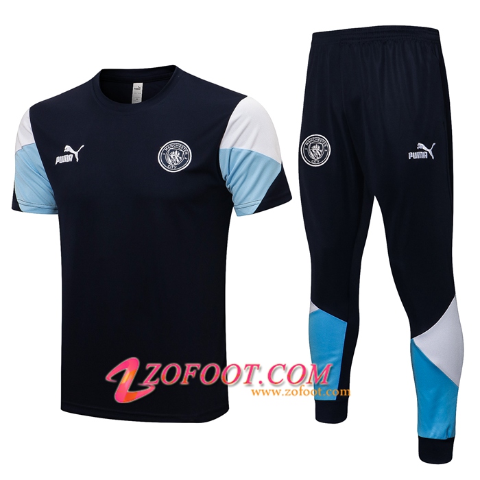 Ensemble Training T-Shirts Manchester City + Pantalon Noir/Bleu/Blanc 2021/2022
