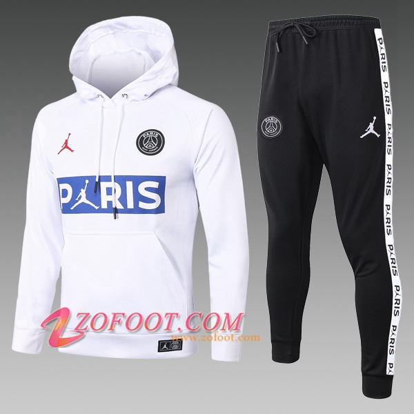 Veste A Capuche Survetement Foot PSG Jordan Enfant Blanc 2020/2021