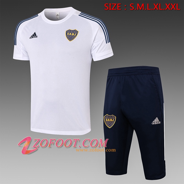Ensemble Training T-Shirts Boca Juniors + Pantalon 3/4 Blanc 2020/2021
