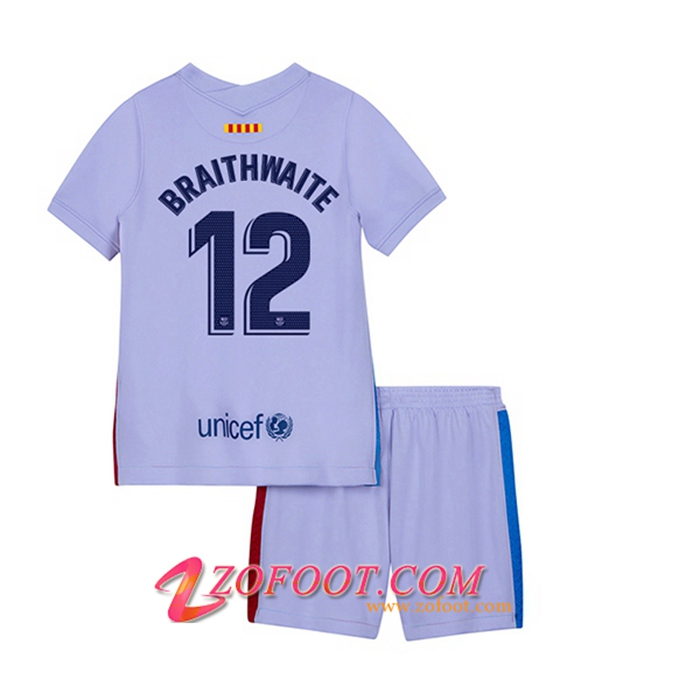 Maillot de Foot FC Barcelone (Martin Brathwaite 12) Enfant Exterieur 2021/2022