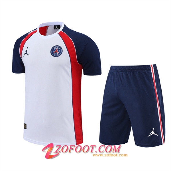 Ensemble Training T-Shirts +Shorts Jordan PSG Blanc/Rouge 2022/2023