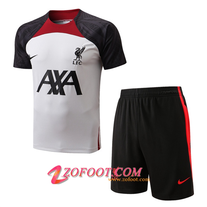 Ensemble Training T-Shirts FC Liverpool + Shorts Blanc/Noir 2022/2023