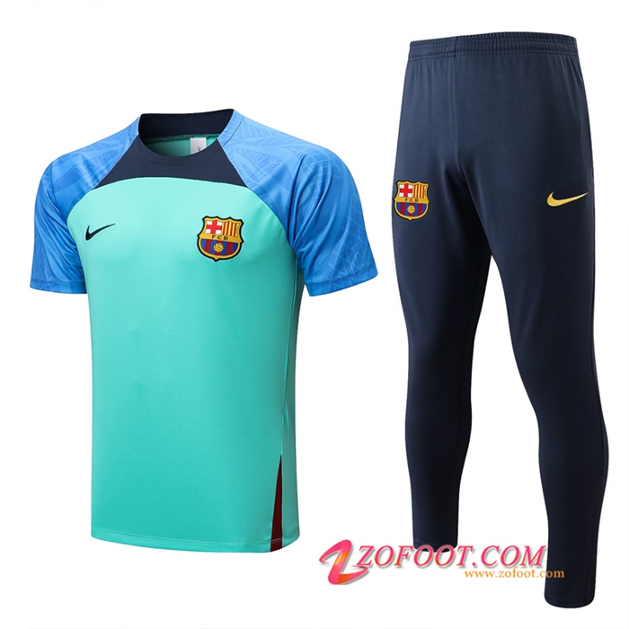 Ensemble Training T-Shirts + Pantalon FC Barcelone Bleu/Vert 2022/2023