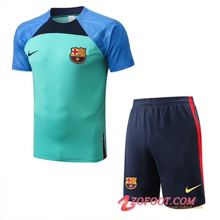 Ensemble Training T-Shirts + Shorts FC Barcelone Bleu/Vert 2022/2023