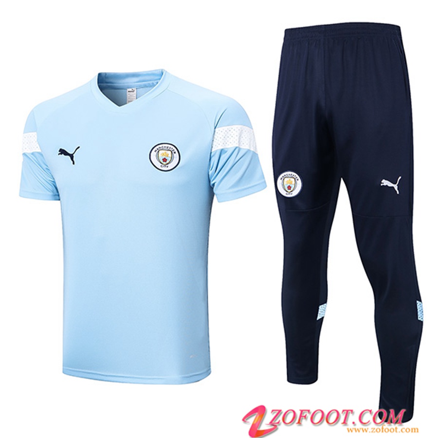 Ensemble Training T-Shirts + Pantalon Manchester City Bleu Clair 2022/2023