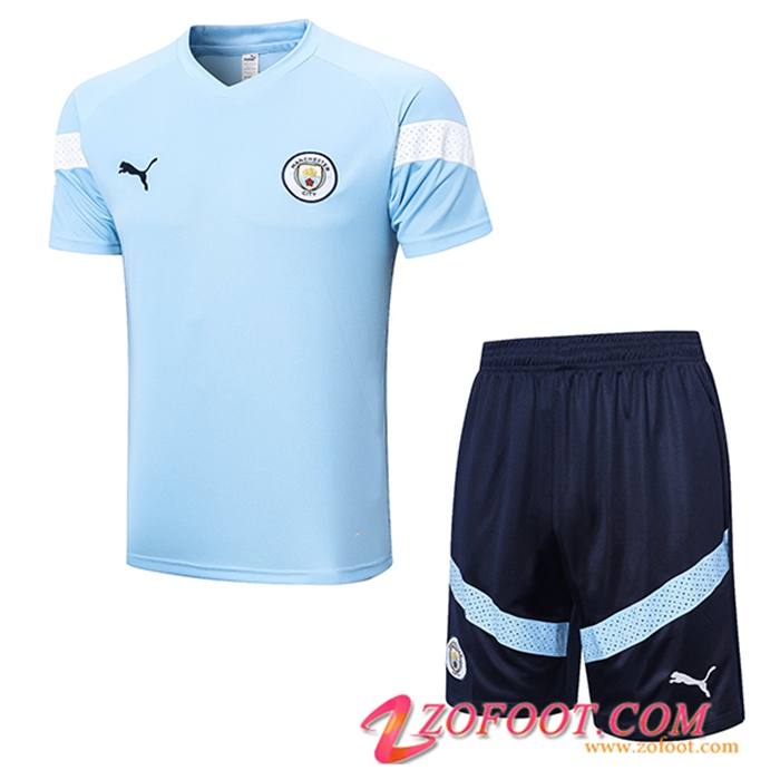Ensemble Training T-Shirts + Shorts Manchester City Bleu Clair 2022/2023