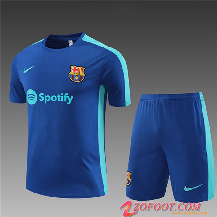 Ensemble Training T-Shirts + Shorts Barcelone Enfant Bleu 2023/2024